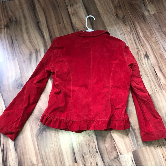Christopher & Banks red vintage suede leather jacket  Button Front Ruffles Large - Picture 2 of 13